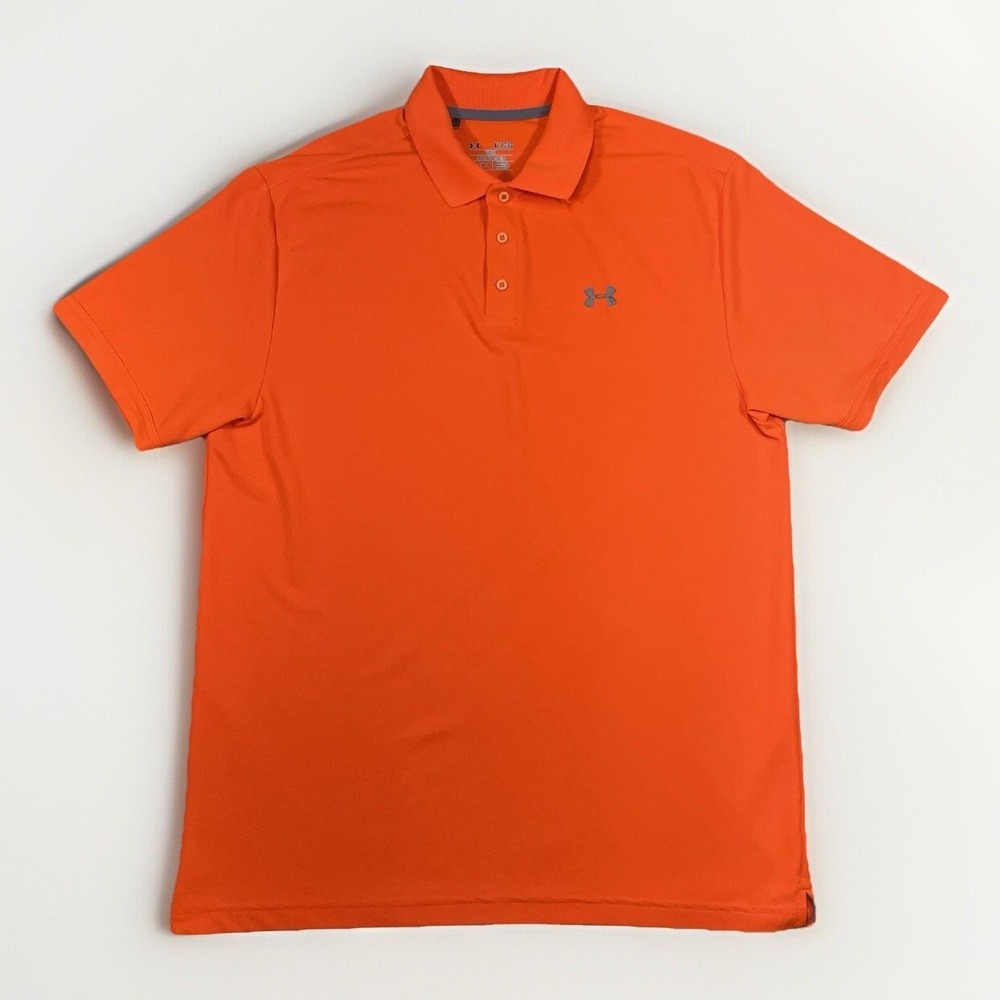 Under Armour XL Mens Golf Polo Shirt Safety Orange UA Heatgear Loose Lightweight